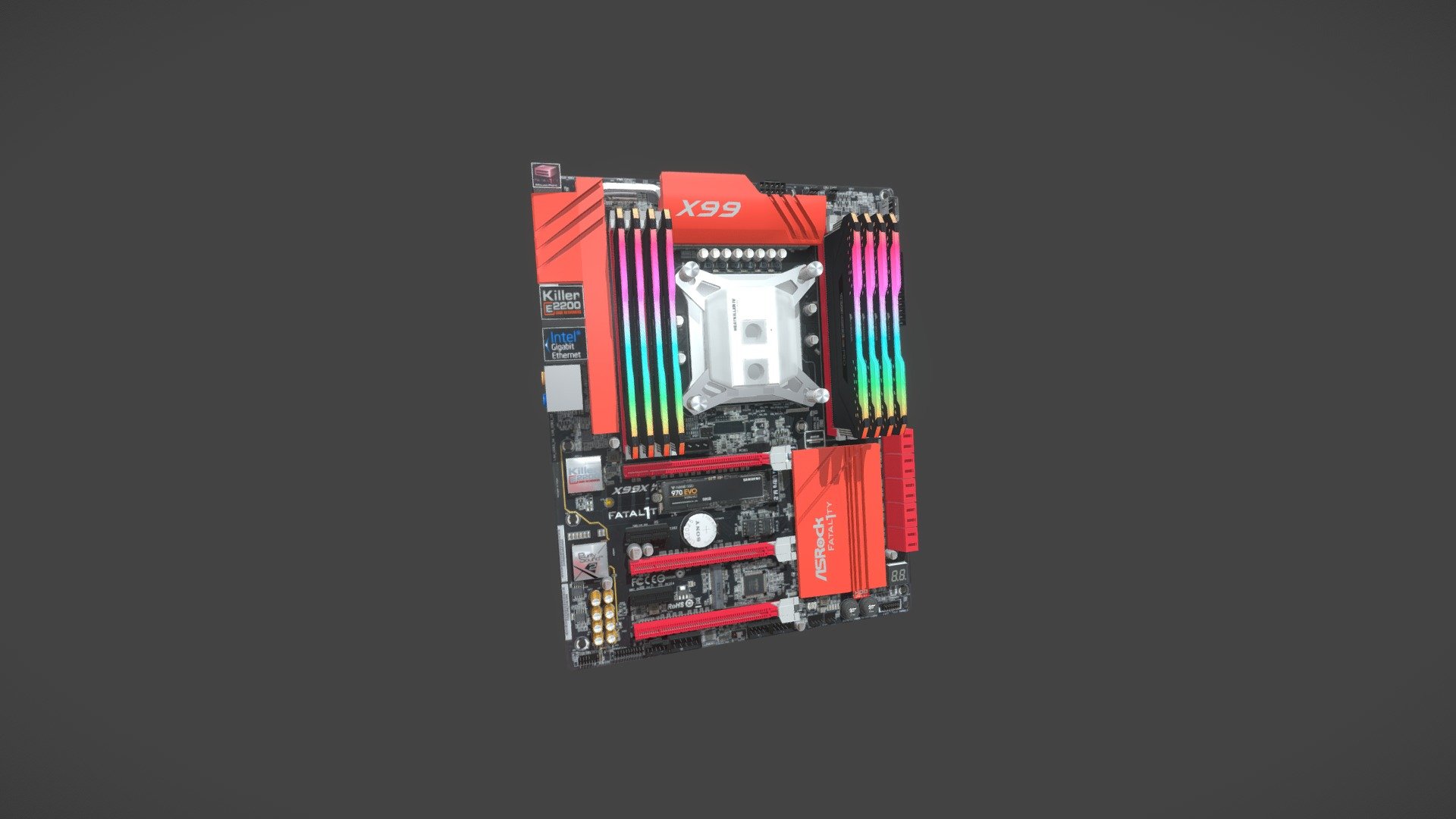 Motherboard ASRock Fatal1ty X99 + CPU Block: Heatkiller IV + Memory corsair vengeance rgb pro black + Ssd Samsung MZ-V7S250BW - Asus motherboard - 3D model by CG max (@cgmax) 3d model