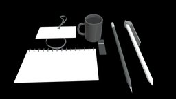 3D Branding Assets Bundle pencil, pen, flash, notebook, badge, flashdrive, book, cup