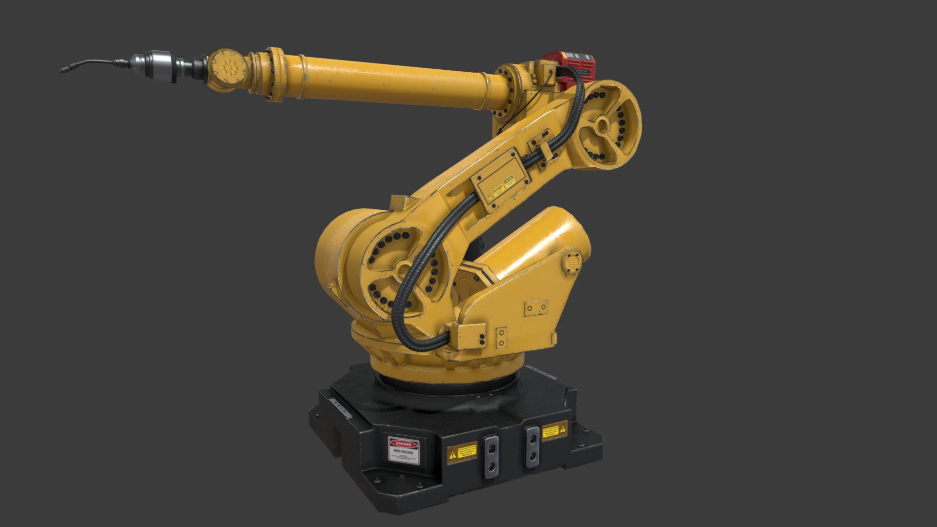 3D model of Industrial Robotic Arm.
Topology for games.
Not rigged.

PBR Textures:
1x 4k Main arm texture, 
3x 1k engine, base and tool texture - Industrial Robot - Download Free 3D model by jacuo777 3d model