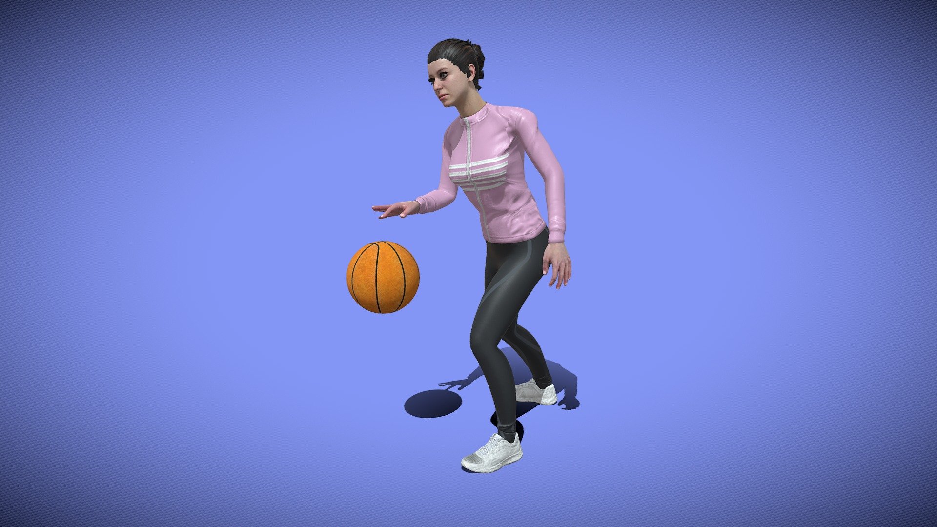 A woman bounces a basketball (dribble) in this looped animation at 30 frames per second.

See this 3D model in action, and more models like it, here in this collection of free augmeneted reality apps:

https://morpheusar.com/ - Looped Animation of Woman Bouncing Basketball - 3D model by LasquetiSpice 3d model