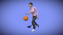 Looped Animation of Woman Bouncing Basketball woman, bouncing, looped, animation