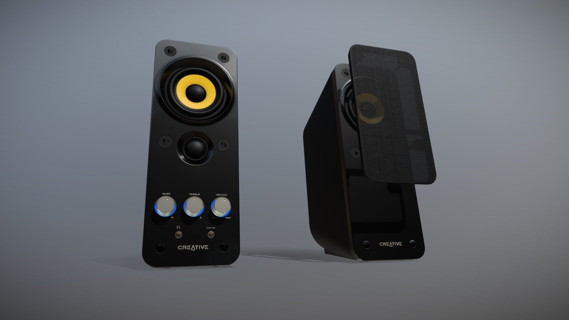 Nice Speakers over all. I love there simple design and  would buy them again anytime. On the other hand, I only use my headphones most of the time ^^' - Creative T20 Black PC-Speakers - Buy Royalty Free 3D model by BlackCube (@blackcube4) 3d model