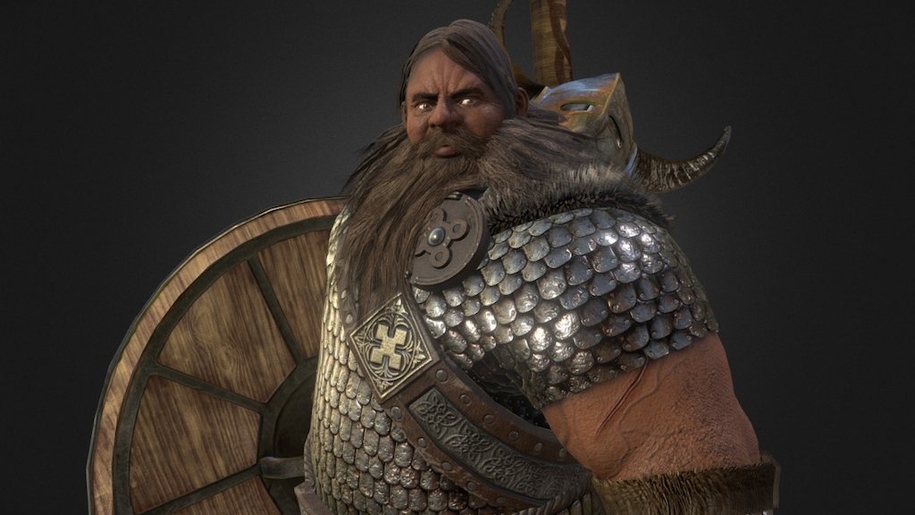 A character that I made when I was in school. 

The character has 50k Tris, with 4k texture resolution.

2D concept by Leo Lasfargue.

For more info: https://www.artstation.com/artwork/d0ggK - Viking - Next-gen Game Character - 3D model by Ray Le (@rayle) 3d model