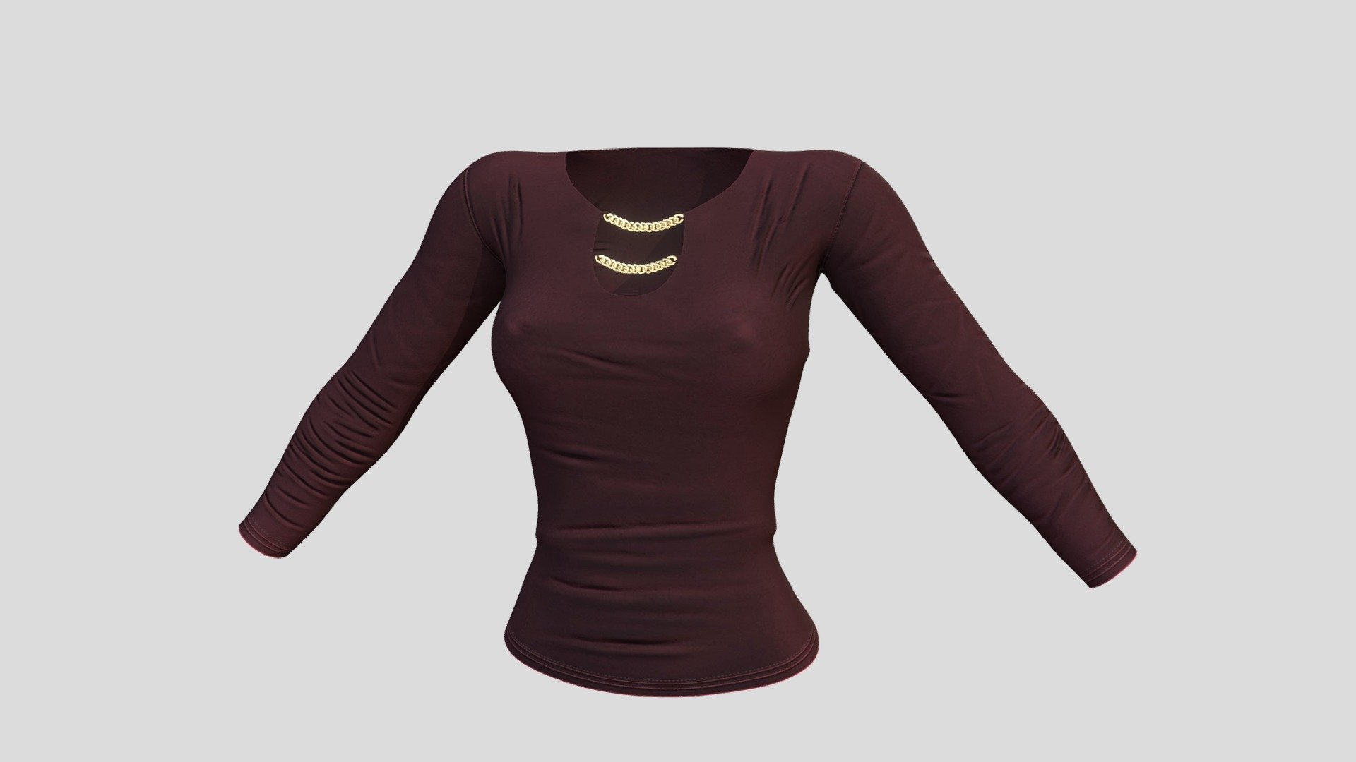 Can fit to any character, ready for games

Quads, Clean Topology

No overlapping unwrapped UVs

Baked Diffuse Texture Map (Baked Albedo)

Normal, Shadow and Specular Maps

FBX, OBJ

PBR Or Classic - Womens Top with Neck Chain - Buy Royalty Free 3D model by FizzyDesign 3d model