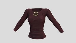 Womens Top with Neck Chain neck, tshirt, shirt, women, girls, top, clothes, obj, chain, accesory, womens, necklace, t-shirt, quads, accesories, crop, uvs, womenswear, readyforgame, girl, clothing, gold, gameready, womens-accesories, slimtop, longlseeves