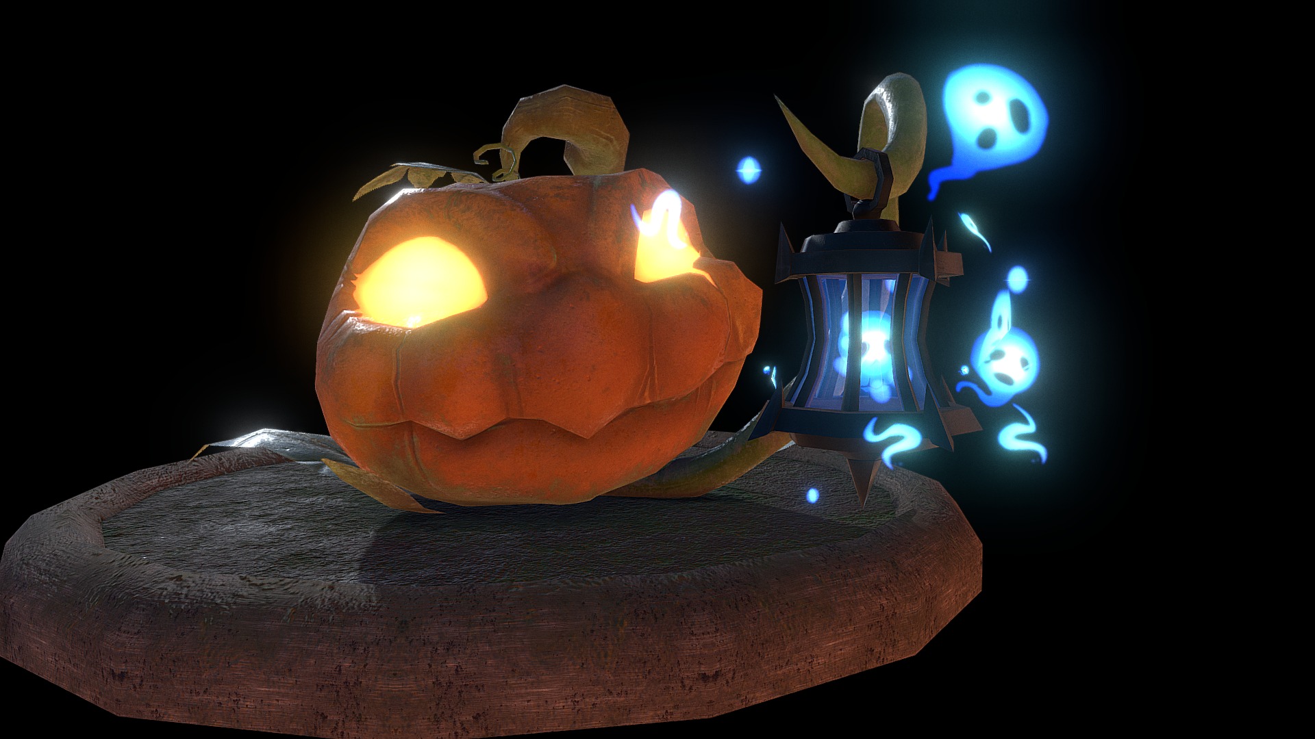 More exploration of using Substance Painter to create PBR textures. Since Halloween just ended and thought of doing a theme based based on a Jack-o-Lantern and Tarot card for Hermit carrying a lantern full of souls. 

Software Used: Maya, Substance Painter, xNormal, Photoshop - Pumpkit - Hermit of Souls - 3D model by 13luj 3d model