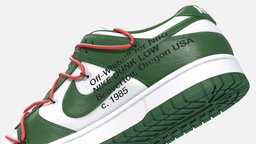 Nike Dunk Low x Off White Pine Green Shoe green, text, shoe, style, leather, white, skate, pine, off, clothes, foot, nike, footwear, sneaker, wear, sb, dunk, swoosh, virgil, clothing, abloh