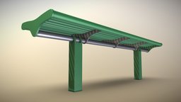 Bench [5] (Low-Poly) (Green Painted Metal) forest, bench, garden, exterior, seat, furniture, outdoor, game-ready, blender-3d, park-bench, vis-all-3d, 3dhaupt, street-furniture, software-service-john-gmbh, low-poly