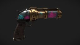jinx revolver textured revolver, lol, neon, jinx, weapon, low-poly, game, art, lowpoly, gameasset, gameready