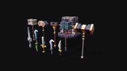 Set of weapons blockbench, minecraft-models, minecraft, 3dminecraft