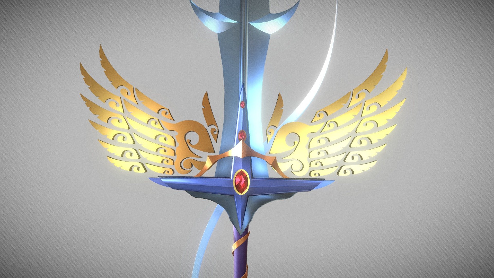 3d model of a fantastic sword. I worked without a specific concept and did not even imagine the final result in my head, so perhaps the style of the model is very chaotic.
As a result, it seems to me that the sword may belong to a female paladin. If you have better ideas, write in the comments 😉 - Winged Sword - 3D model by Hrisan 3d model
