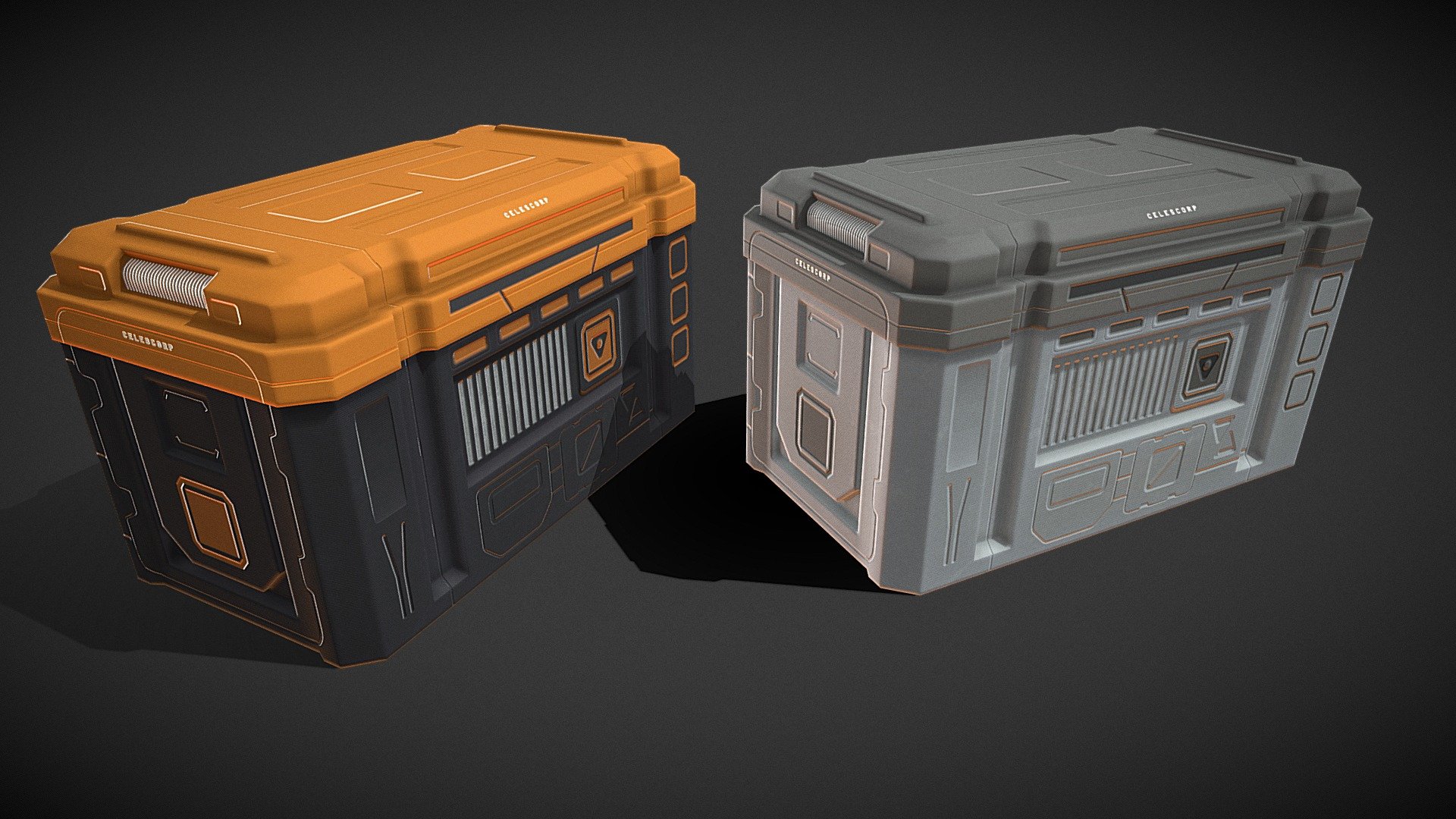 A pair of scifi crates, one is orange and black, the other is grey and white.  Lids are seperate meshes so seperate them if needed. Handy prop for any scifi environment.

PBR textures @4k - Scifi crates - Buy Royalty Free 3D model by Sousinho 3d model