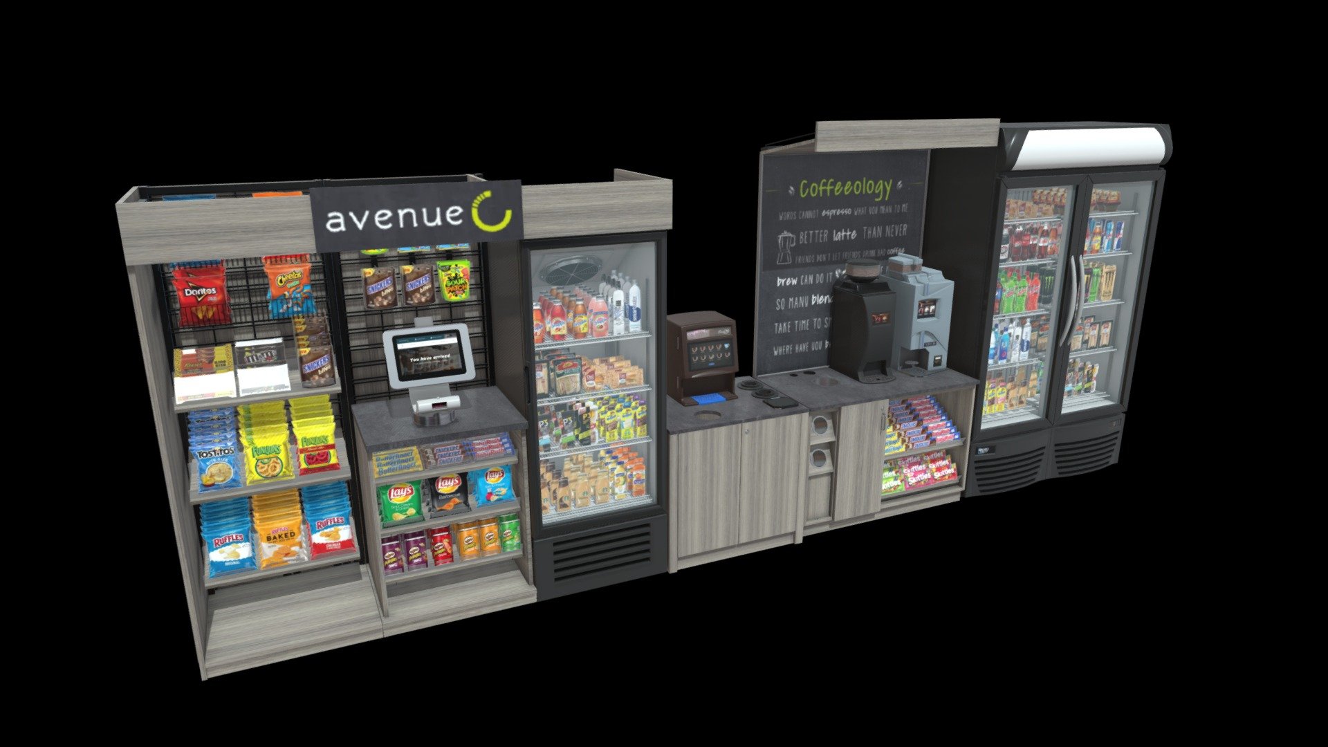 Low-poly airport or convenience store style mini market 3d model