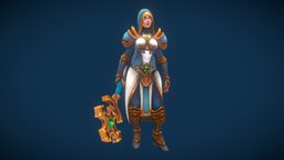 Stylized Human Priest wizard, rpg, cloth, pose, mmo, spell, rts, priest, mage, sorcerer, sorceress, moba, cleric, handpainted, lowpoly, stylized, fantasy, human, magic