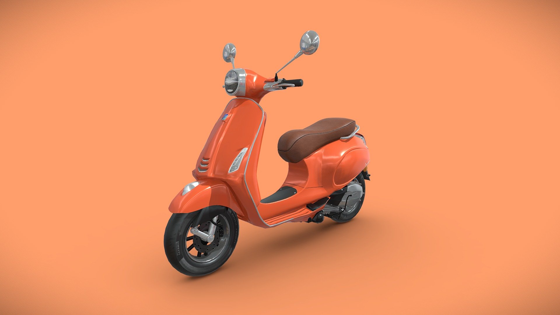 This is Vespa Primavera 150 model of Scooty 3d Model.

This is in Arancio Impulsivo Color of  Vespa Primavera 150.

The model was created in Maya 2018, rendered with Substance painter, Clean topology based on quads. Detailed High quality model.

All Materials in this pack are provide with all named.

Model Type: Polygonal
Polygons: 18,341
Vertices: 18,897
Formats available: Maya ASCII 2018, Maya Binary 2018, FBX , OBJ
Textures: Color, Normal, Metallic, Roughness, Ambient Occlusion, Curvature and Thickness
Texture Resolution: 4096 x 4096 pixels

If the price is not suitable for you can contact me and discuss the price.

Please don't forget to rate the model.

Hope you like it!

Thank You 3d model