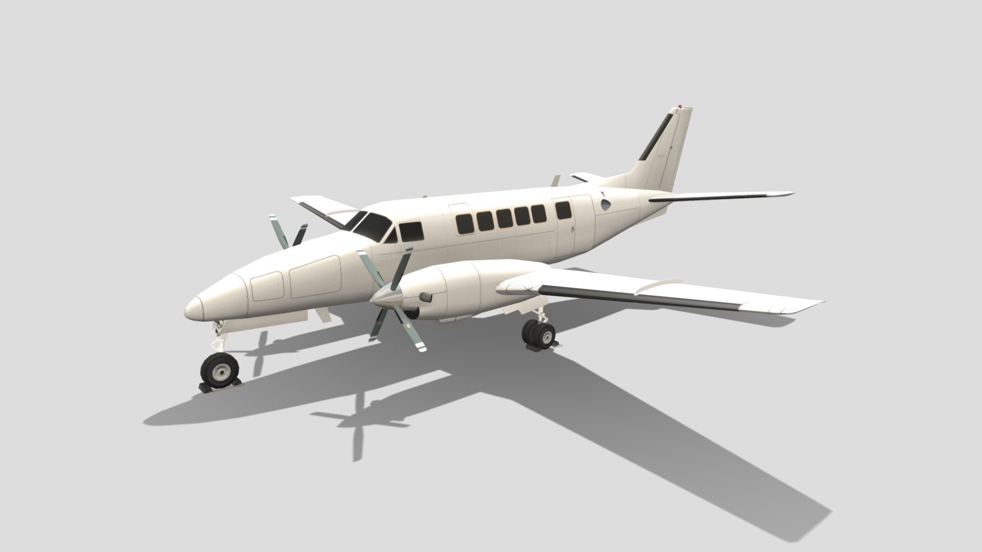 The Beechcraft Model 99 is a civilian aircraft produced by Beechcraft. It is also known as the Beech 99 Airliner and the Commuter 99. The 99 is a twin-engine, unpressurized, 15 to 17 passenger seat turboprop aircraft, derived from the earlier Beechcraft King Air and Queen Air. It uses the wings of the Queen Air, the engines and nacelles of the King Air, and sub-systems from both, with a specifically designed nose structure.

A considerable number of commuter and regional airlines in the U.S. and Canada previously operated the Beechcraft Model 99 in scheduled passenger service. The following list of air carriers is taken from Official Airline Guide (OAG) flight schedules from 1974 to 1995

this is a static, non rigged, non animated, Lowpoly mesh, blank layered 2048 psd template layered texture, for MSFS or XPlane Scenery Airport development , standard materials, enough detailed just to be seen as part of enviroment on airfields or airports - Beechcraft beech 99 airliner - 3D model by hangarcerouno 3d model