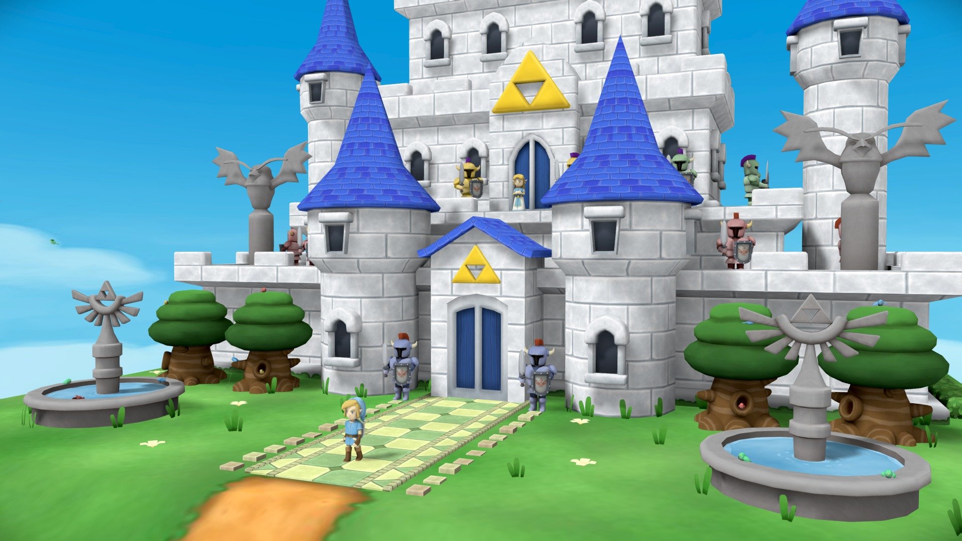 Simplistic diorama of Hyrule Castle from the Legend of Zelda, just for fun.
I took inspiration from both Breath of the Wild (theme) and A Link to the Past/A Link Between Worlds (art style).




Modelled in Maya.

Textured in Photoshop.

Some Sculpting in Zbrush.

Light Baked in Unity.
 - A Link to the Wild - Hyrule Castle - 3D model by Chris_Mendo 3d model