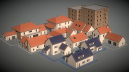 Pack semi-realistic, lowpoly, low, poly, house, building