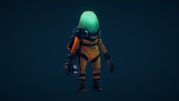 Space Engineer suit, engenharia, strategy, yellow, character, handpainted, lowpoly, space
