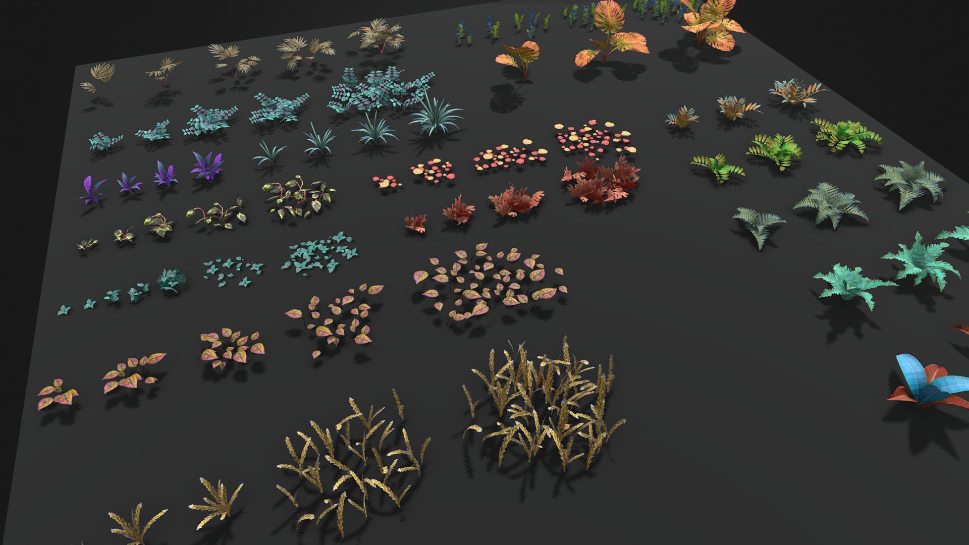 A collection of some custom vegetation.
Each plant comes with 2 diffuse color, an original and the altered.





FBX, OBJ, +Blender file (with Asset Library setup+thumbnails), 2k textures.
Separated meshes and textures in the attached file 3d model
