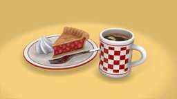 Coffee and Pie (Weekly Challenge 11/14/22) food, cooper, cafe, cherry, pie, diner, twin, cream, fine, damn, whipped, cherries, sketchfabweeklychallenge, blender, twin_peaks