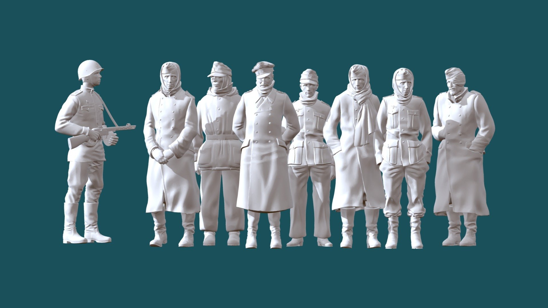 German soldiers .The format is OBJ, STL, Zbrush. Model for printing on a 3d printer. Scale 16 3d model