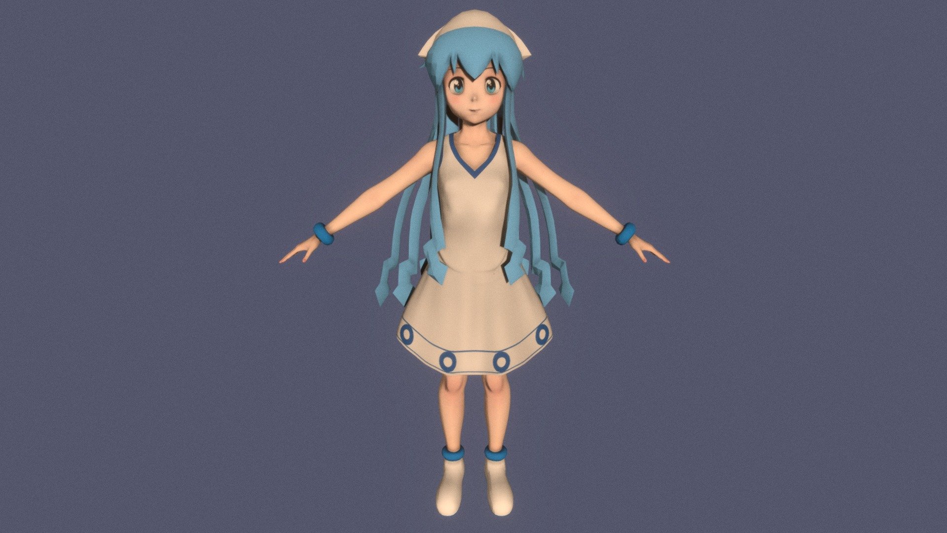 T-pose rigged model of anime girl Ika Musume (Shinryaku! Ika Musume).

Body and clothings are rigged and skinned by 3ds Max CAT system.

Eye direction and facial animation controlled by Morpher modifier / Shape Keys / Blendshape.

This product include .FBX (ver. 7200) and .MAX (ver. 2010) files.

3ds Max version is turbosmoothed to give a high quality render (as you can see here).

Original main body mesh have ~7.000 polys.

This 3D model may need some tweaking to adapt the rig system to games engine and other platforms.

I support convert model to various file formats (the rig data will be lost in this process): 3DS; AI; ASE; DAE; DWF; DWG; DXF; FLT; HTR; IGS; M3G; MQO; OBJ; SAT; STL; W3D; WRL; X.

You can buy all of my models in one pack to save cost: https://sketchfab.com/3d-models/all-of-my-anime-girls-c5a56156994e4193b9e8fa21a3b8360b

And I can make commission models.

If you have any questions, please leave a comment or contact me via my email 3d.eden.project@gmail.com 3d model