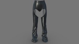 Female Cutout Black Leather Pants leather, front, , fashion, up, girls, bottom, clothes, pants, out, bell, fit, womens, lace, cutout, wear, hallow, chaps, pbr, low, poly, female, thight