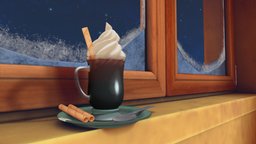 "Viennois" Coffee drink, winter, coffee, stylised-handpainted, sketchfabweeklychallenge