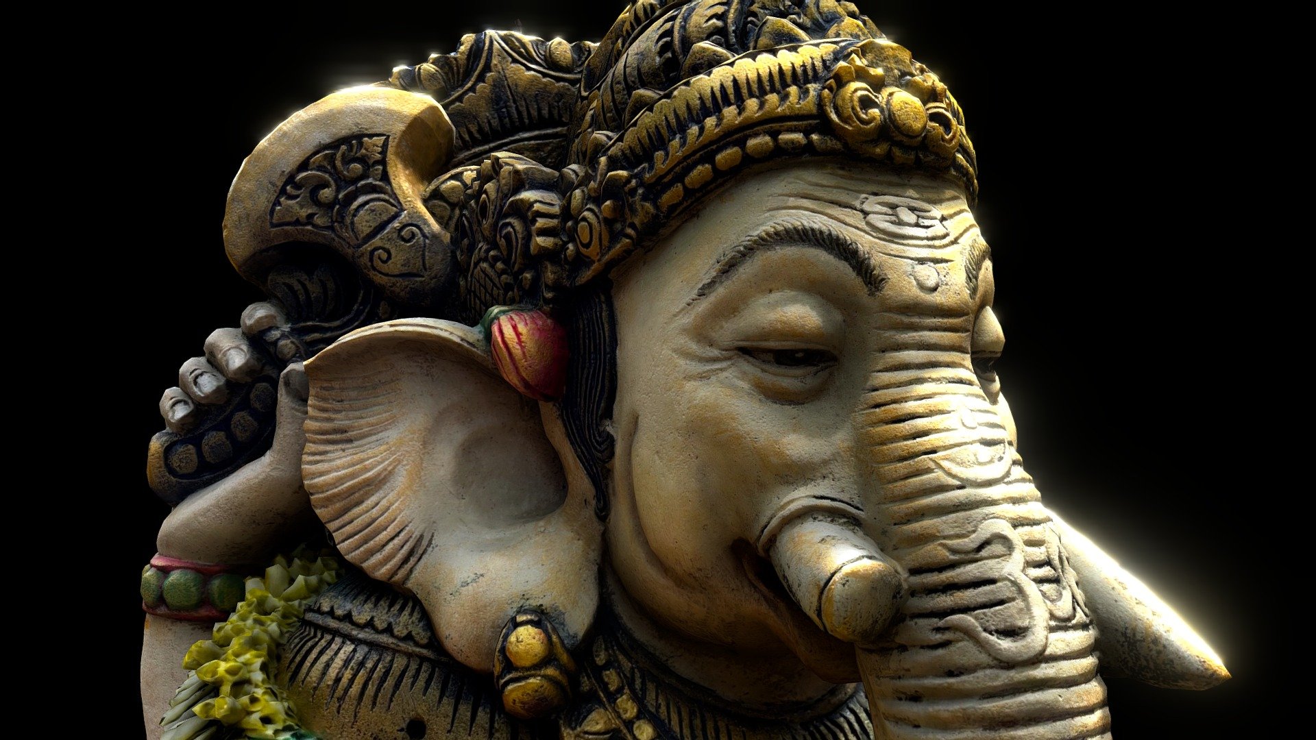 High resolution photo-realistic Ganesha statue from Bali, Indonesia. Scan with texture The Model shown has a 8K textureset (Basecolor/Albedo, Occl, Roughness and Normal map).

Created in blender with love! - Ganesha (bone) Statue Bali v3 photogrammetry - Buy Royalty Free 3D model by Roman Rö (@romanro) 3d model