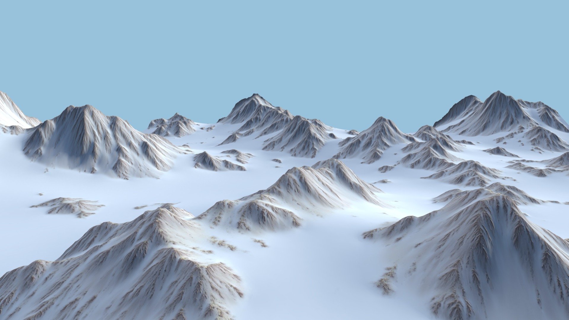 Snow mountains valley landscape. Perfect for renders, animations, and games. Textures include colour, bump, and normal maps 3d model