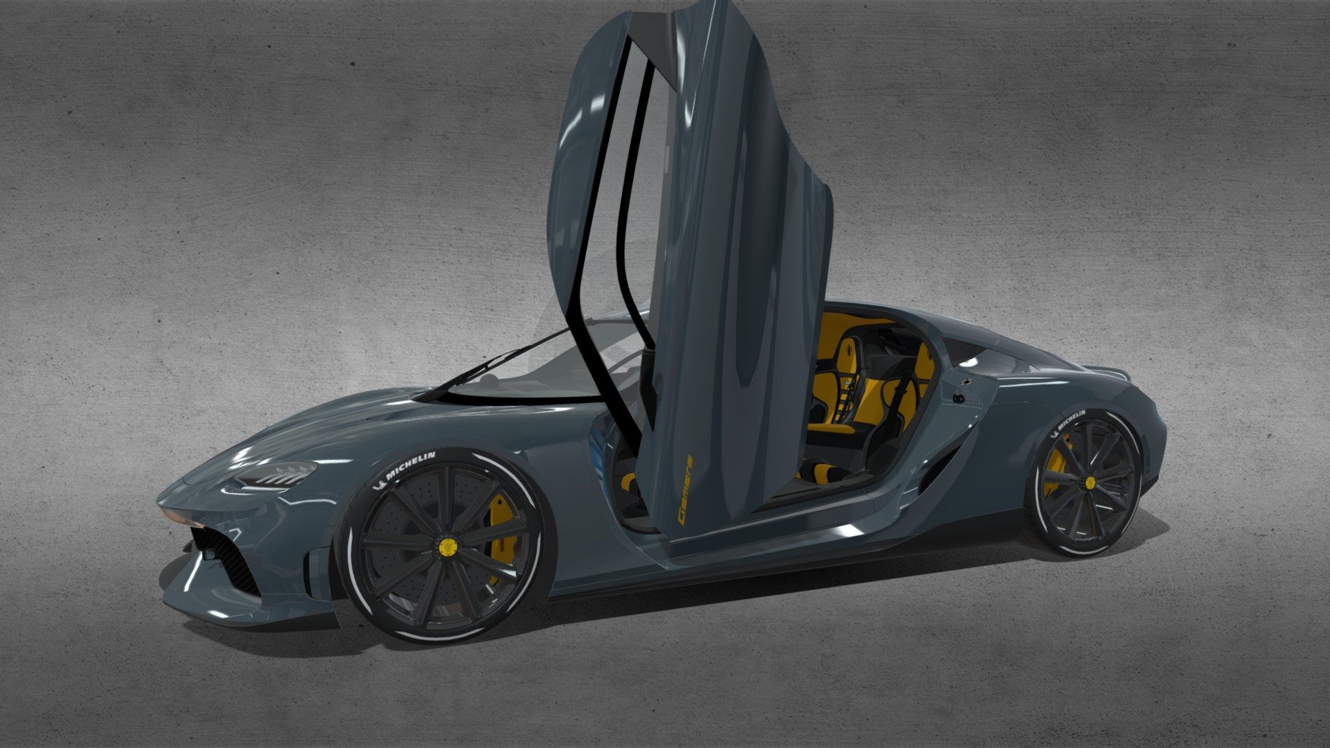 The Koenigsegg Gemera is the first four-seater car built by Koenigsegg and the first to be powered by a compact engine weighing only 70 kg (150 lb). The engine is so small because it is a camless piston engine,1988.25cc and has two turbos and three cylinders driving the front wheels and charging the batteries. It is rated at 590 hp (440 kW) at 7500 rpm, with a redline at 8500 rpm, and 600 N⋅m (443 lb⋅ft) of torque from 2000 rpm to 7000 rpm. There are also three electric motors, one for each rear wheel with 500 bhp and 1000 Nm each and one on the crankshaft with 400 bhp and 500 Nm to power the front wheels; these combine to give 1,100 horsepower (820 kW) of electric power; together with the engine this gives a combined peak output of 1,268 kW (1,700 hp; 1,724 PS) and 3,500 N⋅m (2,581 lb⋅ft) of torque (maximum torque 11,000 N⋅m (8,113 lb⋅ft) at 4000 rpm)  All done in Blender 2.93 and photoshop for the textures - KOENIGSEGG GEMERA - 3D model by All-Wide (@dsm350) 3d model