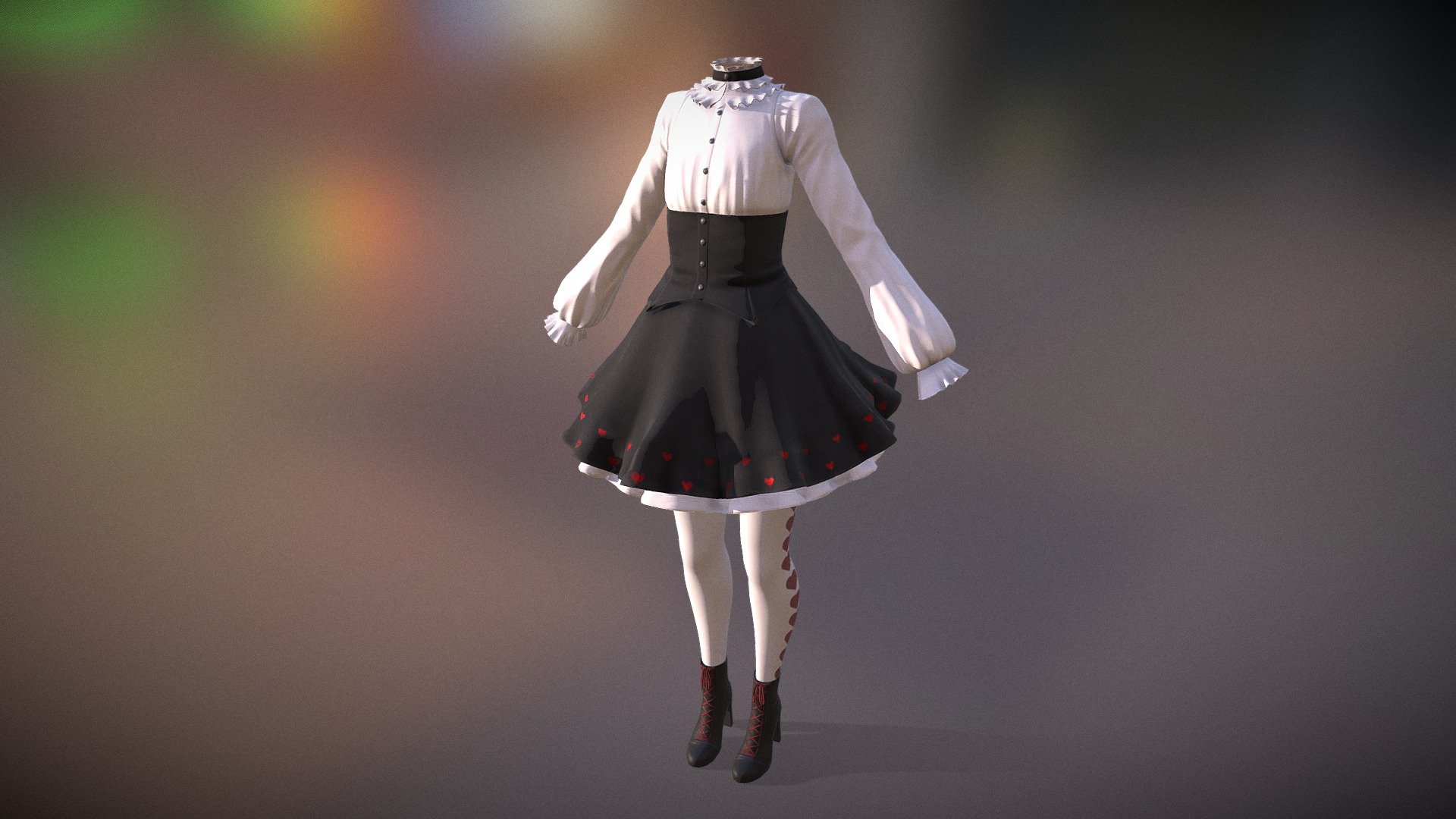 A cute heart-adorned frilly lolita-style outfit I made for Valentines 3d model