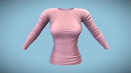 Female Long Pink Sweater neck, fashion, girls, top, long, clothes, pink, round, realistic, real, sleeves, sweater, womens, wear, pbr, female