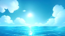 Stylized Cloudy Sky And Ocean scene, sky, 360, clouds, level, rose, ocean, day, sunny, water, panorama, leveldesign, casual, dreamy, 6k, wallpaper, vacation, skybox, cloudy, cubemap, cartoon, stylized, blue, anime, sea, environment, noai, createdwithai