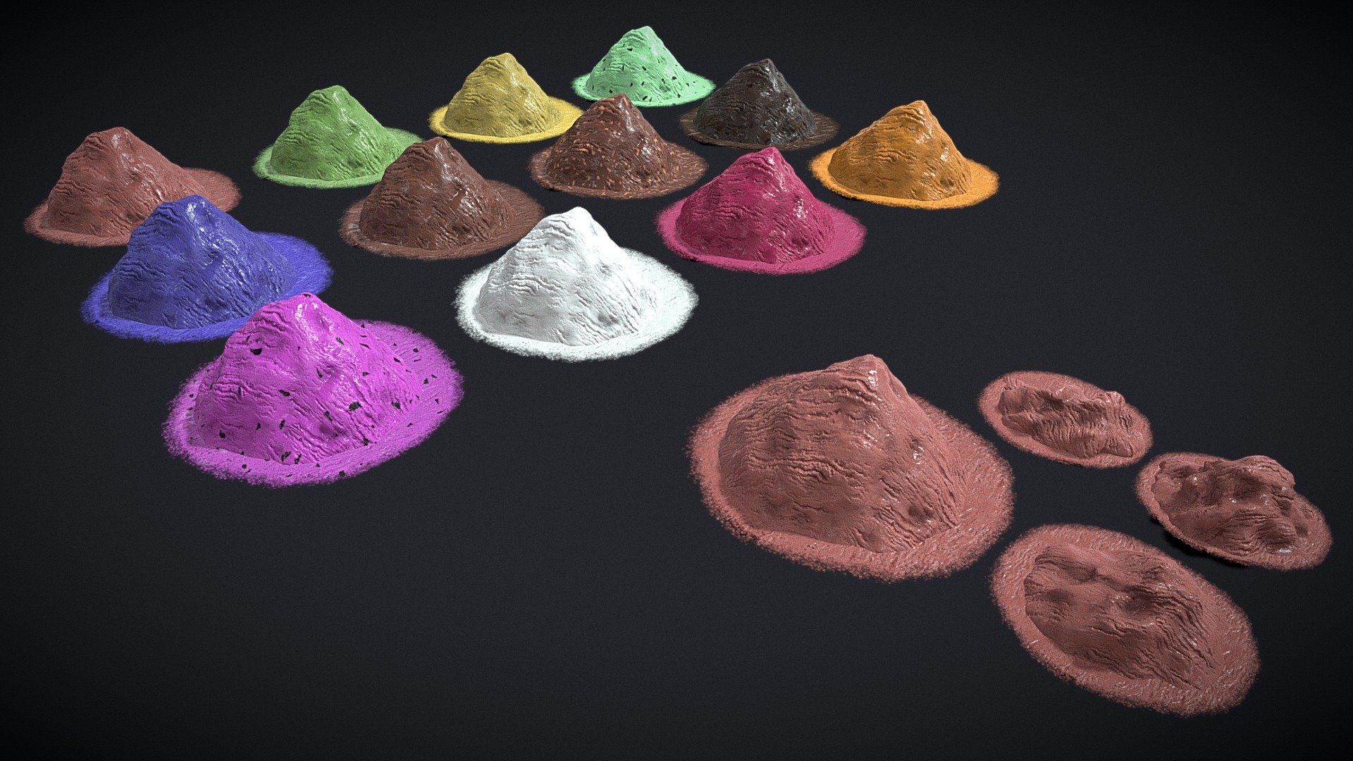 Ice Cream Piles 
12 Flavors - 4 unique Piles 
VR / AR / Low-poly
Texture PBR
Geometry Polygon mesh
Polygons 12,106
Vertices 6,251
Textures 4K PNG - Ice Cream Piles - Buy Royalty Free 3D model by GetDeadEntertainment 3d model