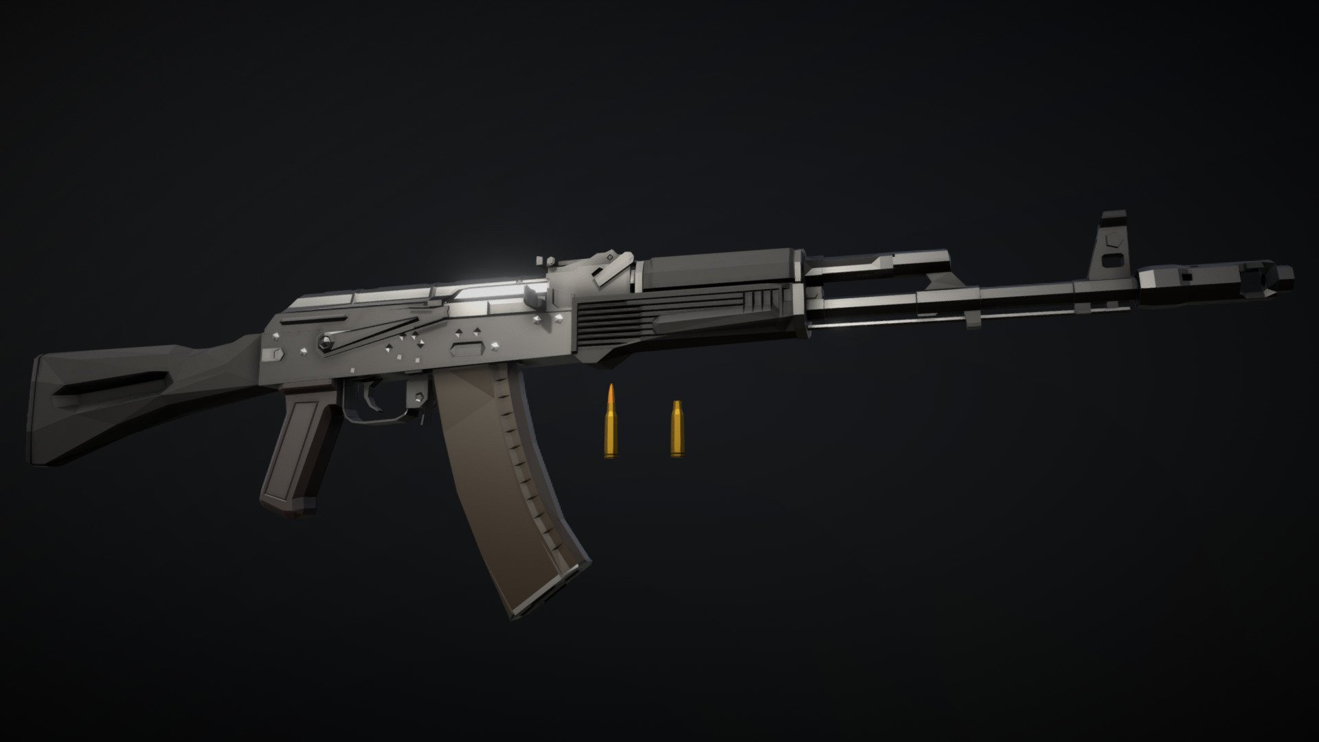 A lowpoly model of the AK-74M, the modernization of the AK-74 rifle, with polymer furniture, a folding stock, new magazines, and a variety of attachable parts, from scopes to stocks to suppressors and grenade launchers, all aimed at combining previous AK-74 variants such as the AKS-74, and the AK-74N into a single, modern weapons platform 3d model