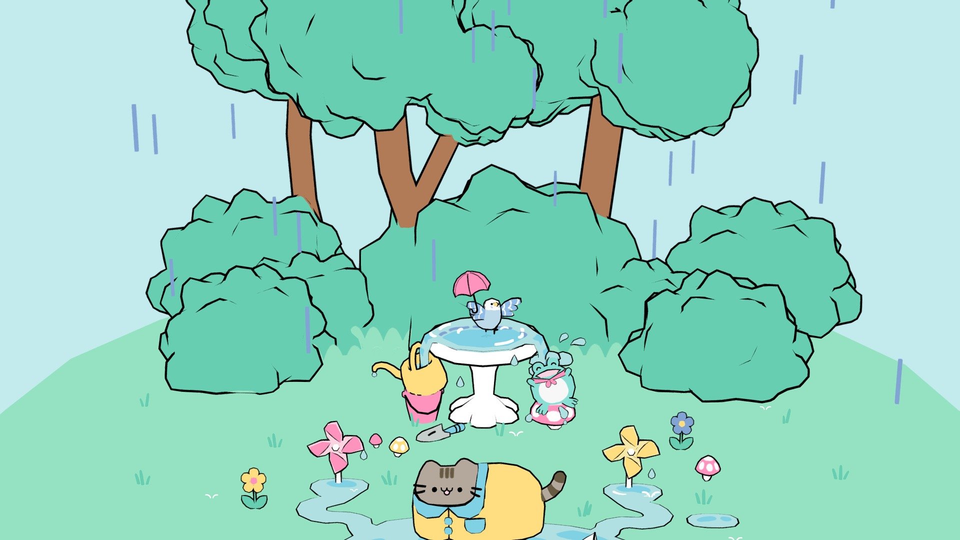 I tried to recreate this very cute Pusheen Spring scene GIF in 3D! 

Modeled and Unwrapped in Maya and textured in Photoshop.


☔😺🌼🐦🍄🐸💦 pic.twitter.com/O36Hj8ShQ5
&mdash; Pusheen the cat (@Pusheen) March 2, 2019 - Pusheen Spring Scene - 3D model by PallaviMaruvada 3d model