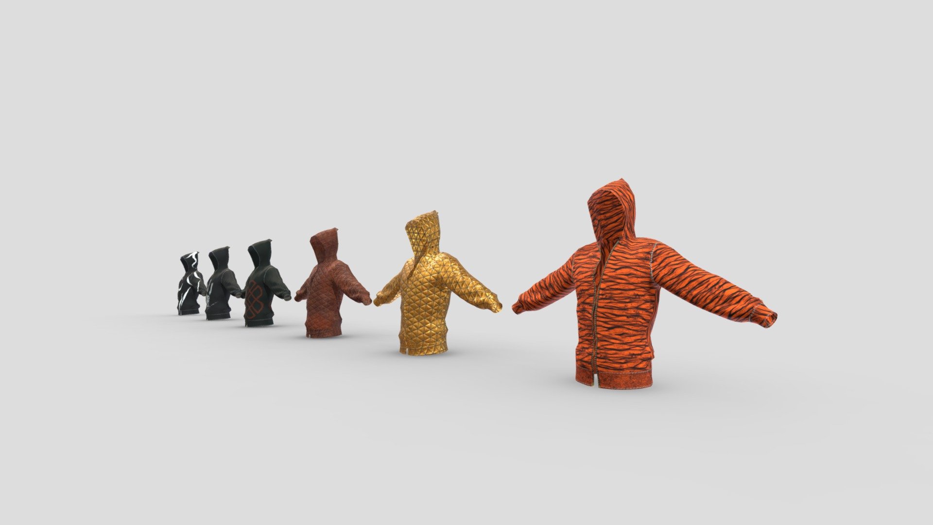 this is a low poly model of 6 diffrent hoodies with pbr texture.
Created by marvelous designer, Maya, Zbrush and substance painter 3d model