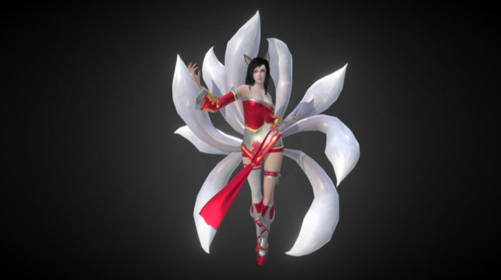 League of Legends's Ahri fanart. Made this character 6 months back, for my movie project. Inspired by A New Dawn cinematic and some other fanart. Spent about 40 hours with her, most time spent on her hair and fur and Cloth rig.
Blender : 80% of the works : model, texture,rig, simulation, UV&hellip;
Zbrush: detailing.
Photoshop : background ( duh).

Full render: https://www.artstation.com/artwork/n4AJE - Nine Tailed Fox Ahri - 3D model by zeroswat 3d model