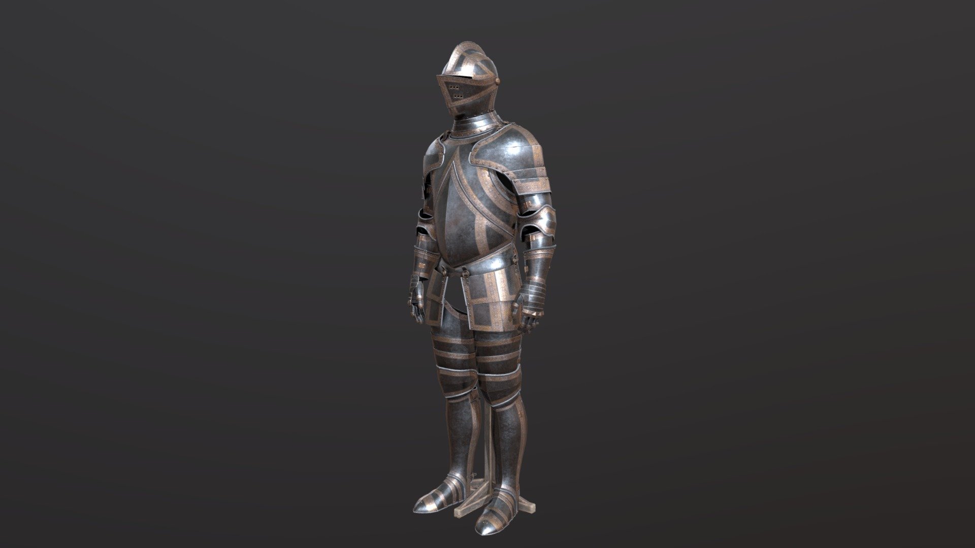 A set of medieval steel plate armour on a display stand 3d model