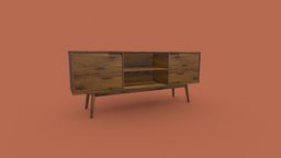 Media Console Unit 200x45x80 wooden, tv, stand, woodworking, console, property, media, furniture, unit, props-assets, architecture, home, wood, decoration, interior