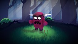 Red Forest Goblin goblin, minion, forest, grass, toon, topology, cg, b3d, scenery, cgi, vector, jungle, handpainted, cartoon, blender, lowpoly, gameasset, stylized, monster