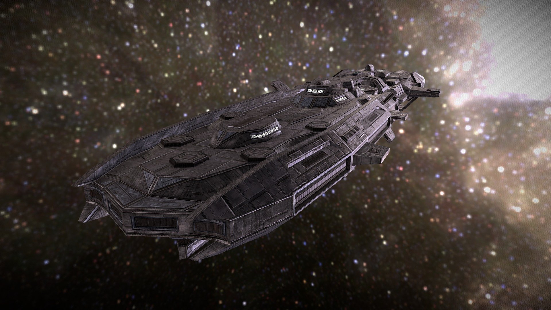 A destroyer-class capital ship that I made for a mod to the good old space-sim game &ldquo;Freelancer