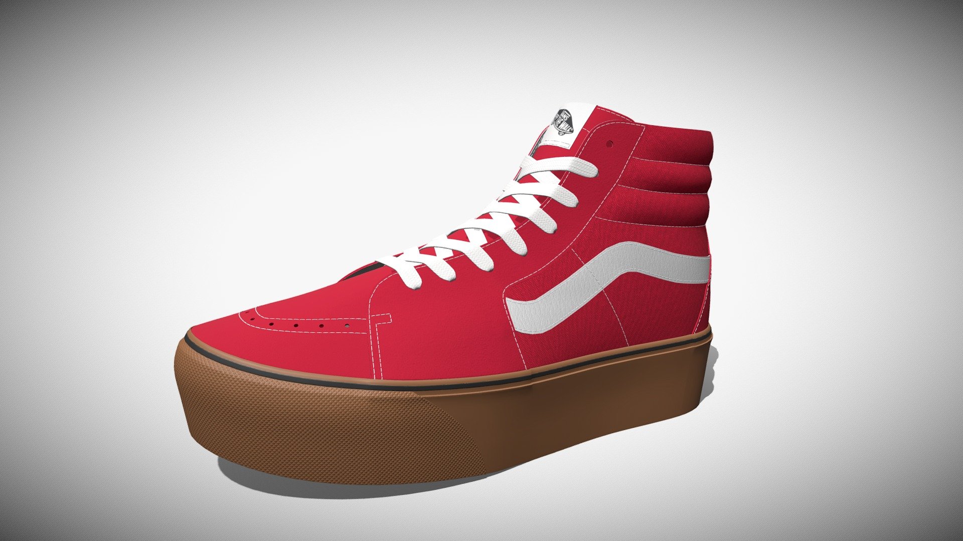 Detailed 3D model of a pair of red Vans Sk8-Hi Platform Gumsole sneakers, modeled in Cinema 4D. The model was created using approximate real world dimensions.

The model has 368,026 polys and 388,526 vertices.

An additional file has been provided containing the original Cinema 4D project file with both standard and v-ray materials, textures and other 3d format such as 3ds, fbx and obj. These files contain both the left and right pair of the shoes 3d model
