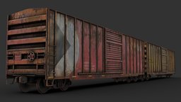 Boxcar train, wagon, rusty, railway, rolling, stock, realistic, old, boxcar, 4ktextures, vehicle, pbr, gameasset, car, gameready, noai