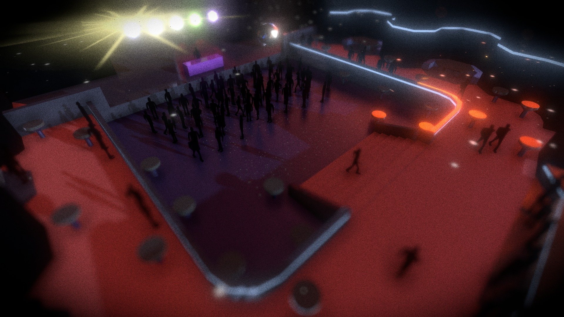 NightClub populated with simple humanoids dancing, 
waiting for drinks like an hour, and shouting to each other 3d model