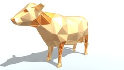 Polygonal Cow Parametric cow, toy, polygonal, mammal, parametric, farm, print, statue, printable, lowpoly, low, poly, animal, polygon, gold