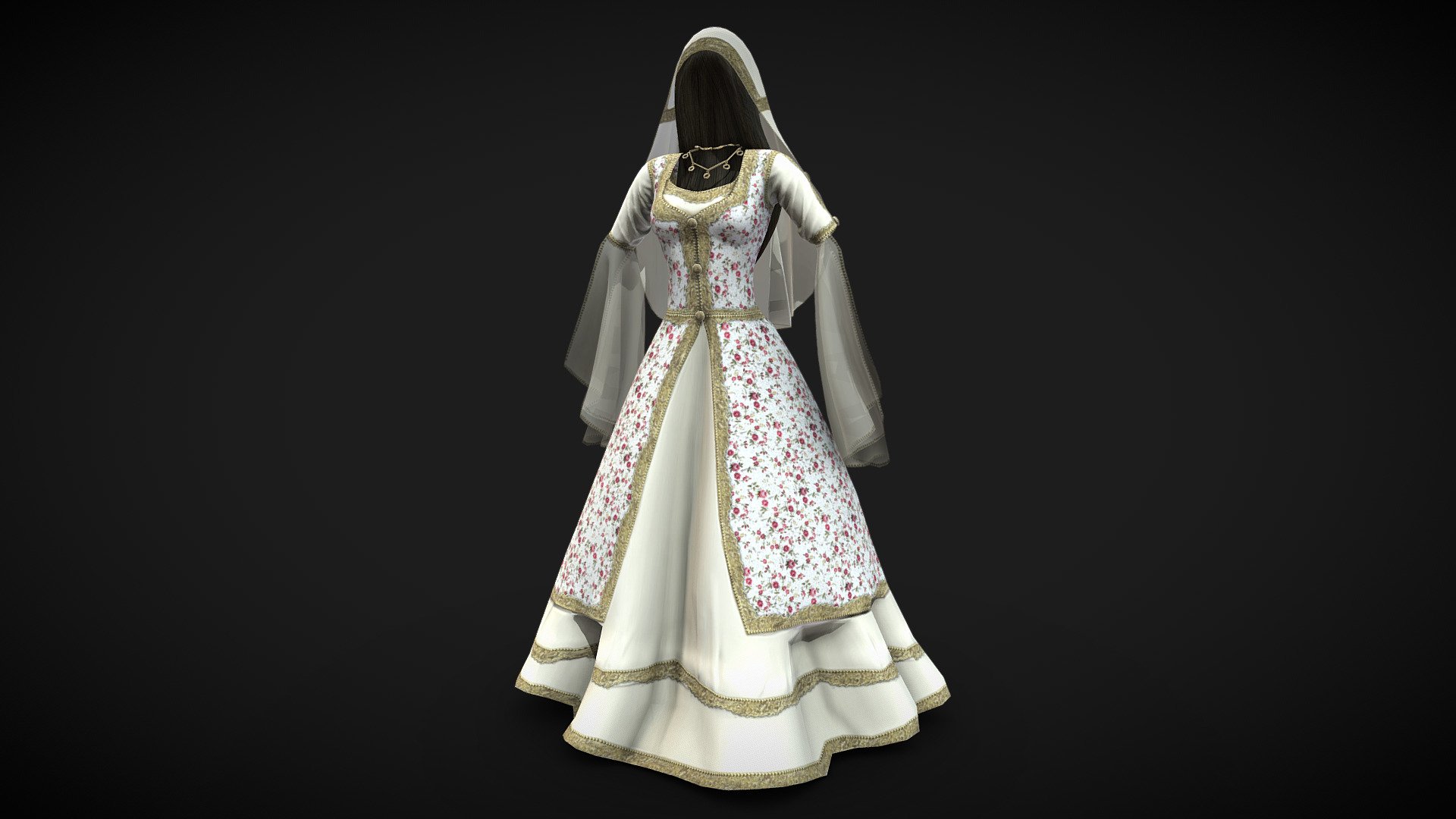 Dress, Hair and Veil, Necklace are separate objects

Can fit to any character

Ready for games

Clean topology

No overlapping unwrapped UVs

High quality realistic textues

FBX, OBJ, gITF, USDZ, Ma, PSD (request other formats)

PBR or Classic

Please ask for any other questions

Type     user:3dia &ldquo;search term