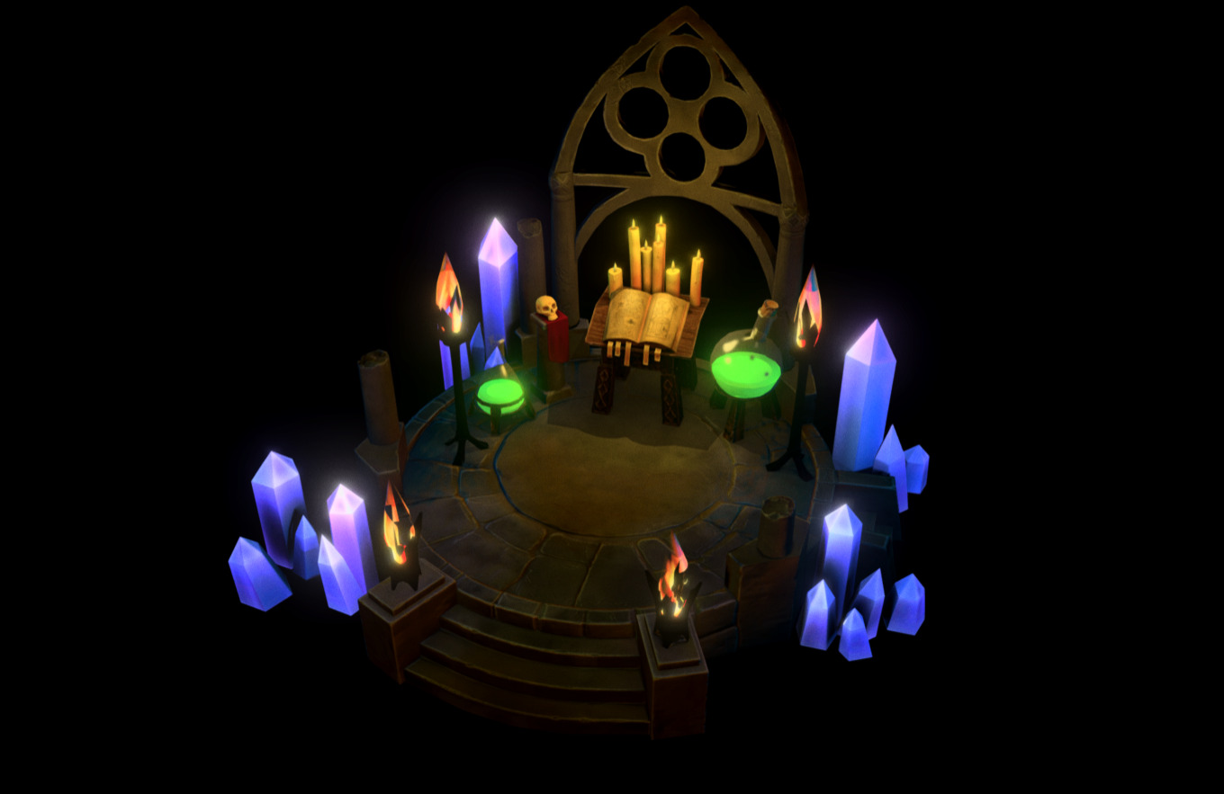 My first scene inspired by and concept artwork for Tanat online. Will work on it a bit more and maybe animate bubbling green water and/or fire if it works out with bones somehow&hellip; - Altar of sacrifice - 3D model by jelefaz 3d model
